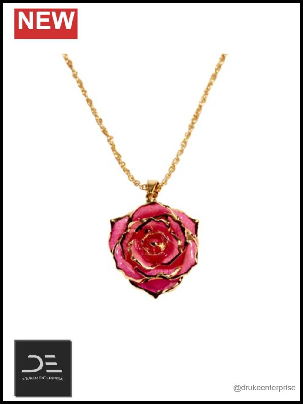 24k Gold Dipped Real Rose Pendant Necklace in Pink